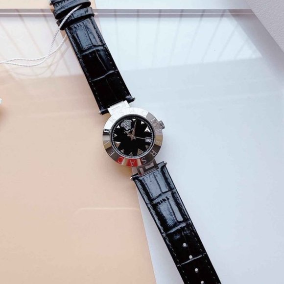 SALE! Versace Black Leather 34mm Ladies Watch!